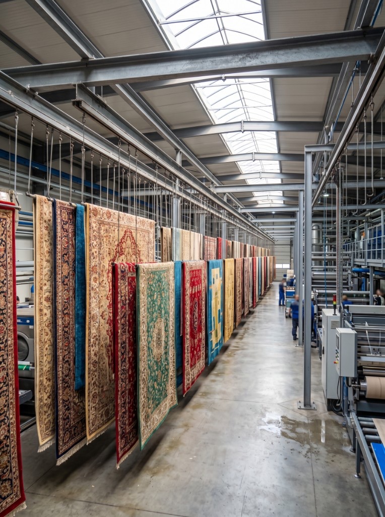 Halı Yıkama Dünyası — İnegöl fabrika tesisinde halı kurutma hattı